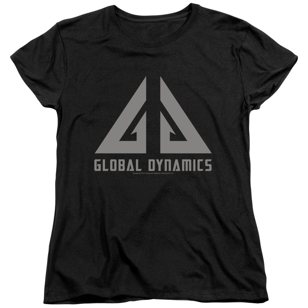 AN OFFCIALLY LICENSED EUREKA GLOBAL DYNAMICS LOGO WOMEN'S REGULAR FIT T-SHIRT BLACK