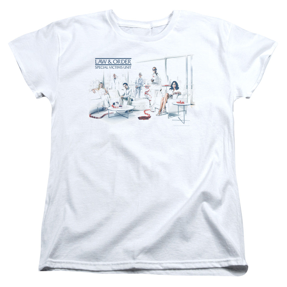 AN OFFCIALLY LICENSED LAW AND ORDER SVU DOMINOS WOMEN'S REGULAR FIT T-SHIRT WHITE