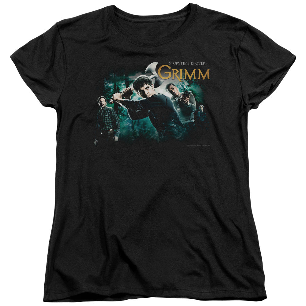 AN OFFCIALLY LICENSED GRIMM STORYTIME IS OVER WOMEN'S REGULAR FIT T-SHIRT BLACK