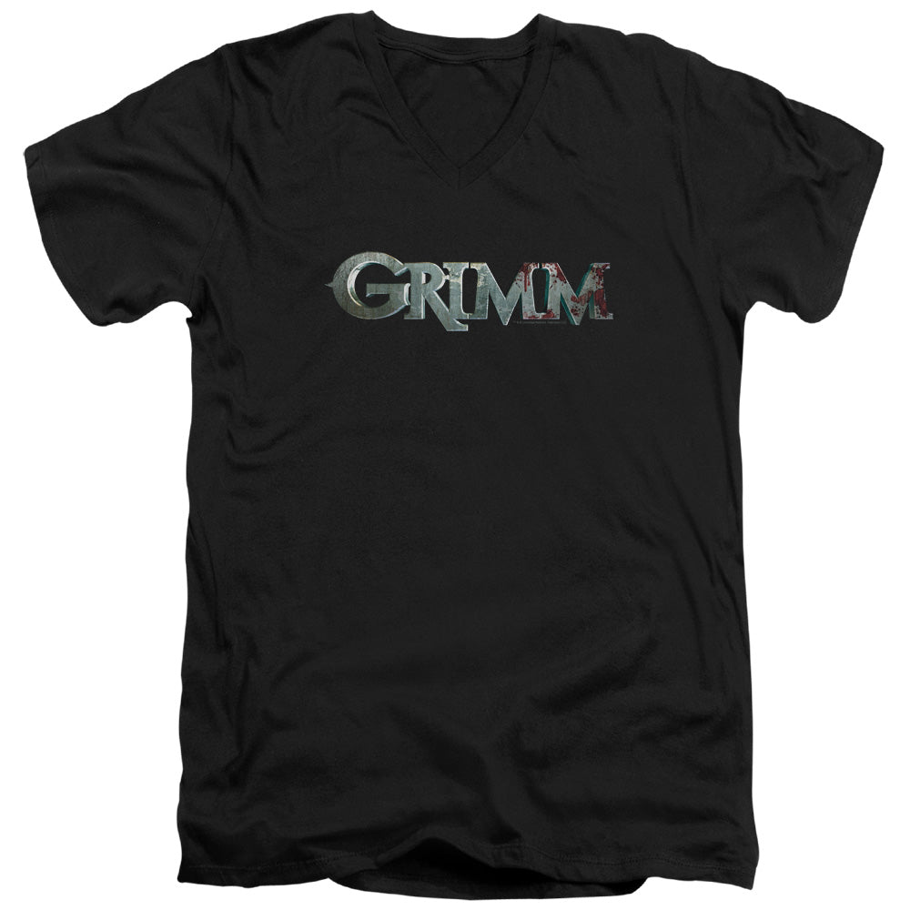 AN OFFCIALLY LICENSED GRIMM BLOODY LOGO MEN'S V-NECK T-SHIRT BLACK