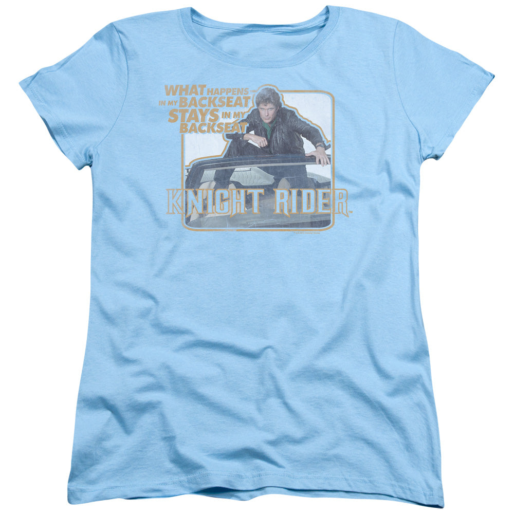 AN OFFCIALLY LICENSED KNIGHT RIDER BACK SEAT WOMEN'S REGULAR FIT T-SHIRT LIGHT BLUE