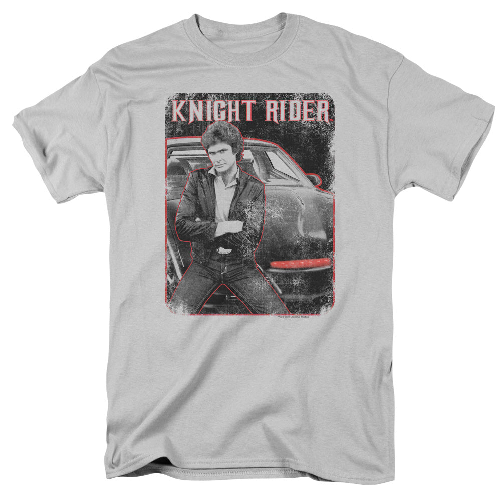 AN OFFCIALLY LICENSED KNIGHT RIDER KNIGHT AND KITT MEN'S REGULAR FIT T-SHIRT SILVER
