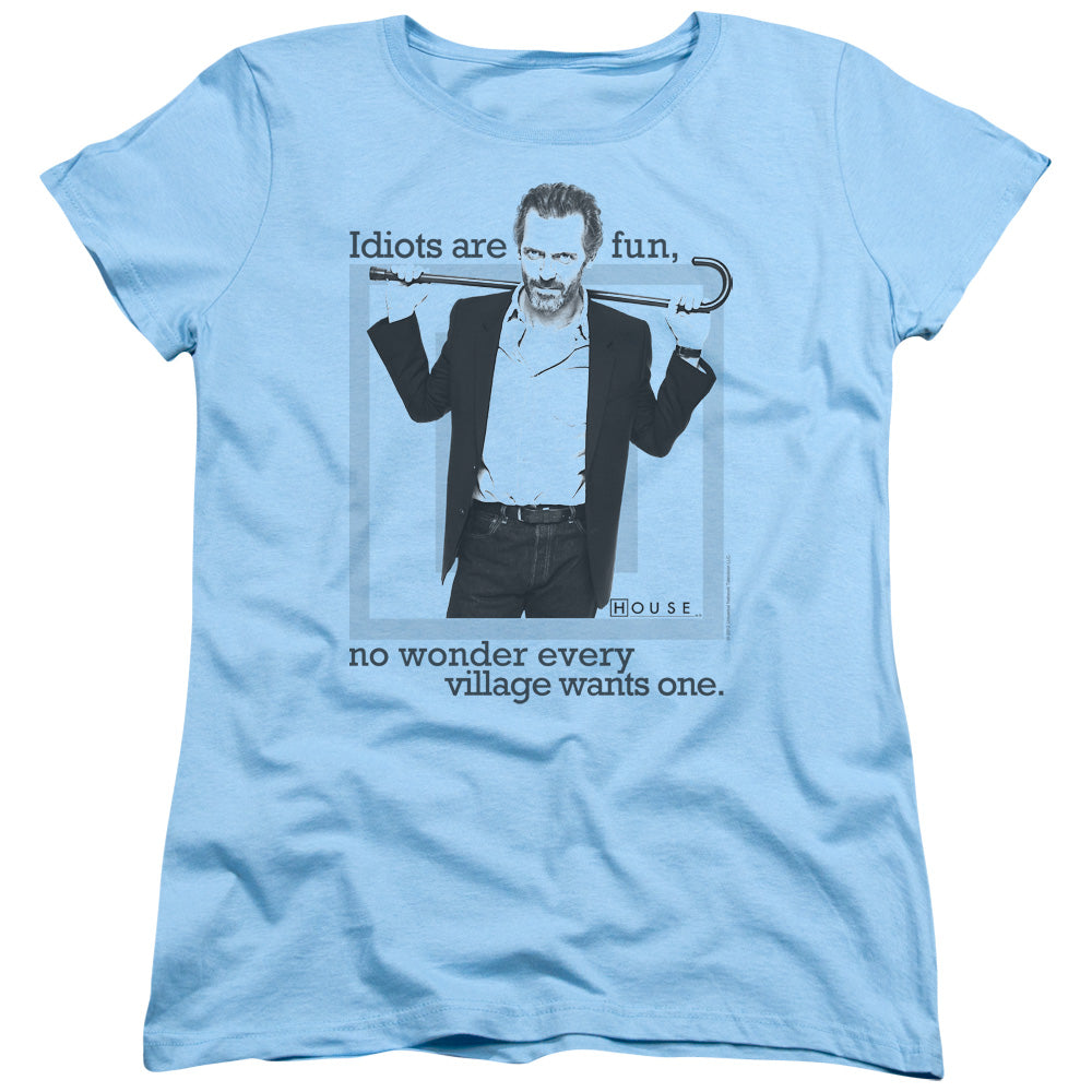 AN OFFCIALLY LICENSED HOUSE IDIOTS ARE FUN WOMEN'S REGULAR FIT T-SHIRT LIGHT BLUE