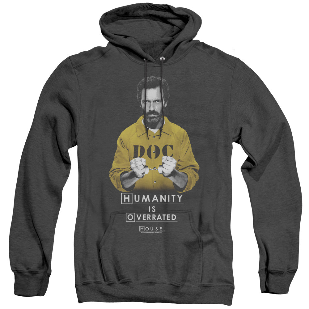 AN OFFCIALLY LICENSED HOUSE HUMANITY ADULT UNISEX HEATHER PULLOVER HOODIE BLACK