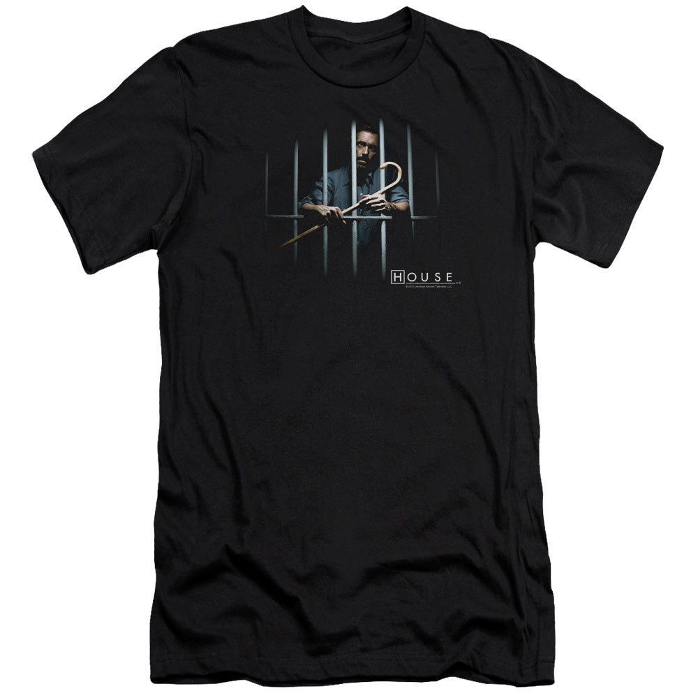 AN OFFCIALLY LICENSED HOUSE BEHIND BARS MEN'S PREMIUM SLIM FIT T-SHIRT BLACK