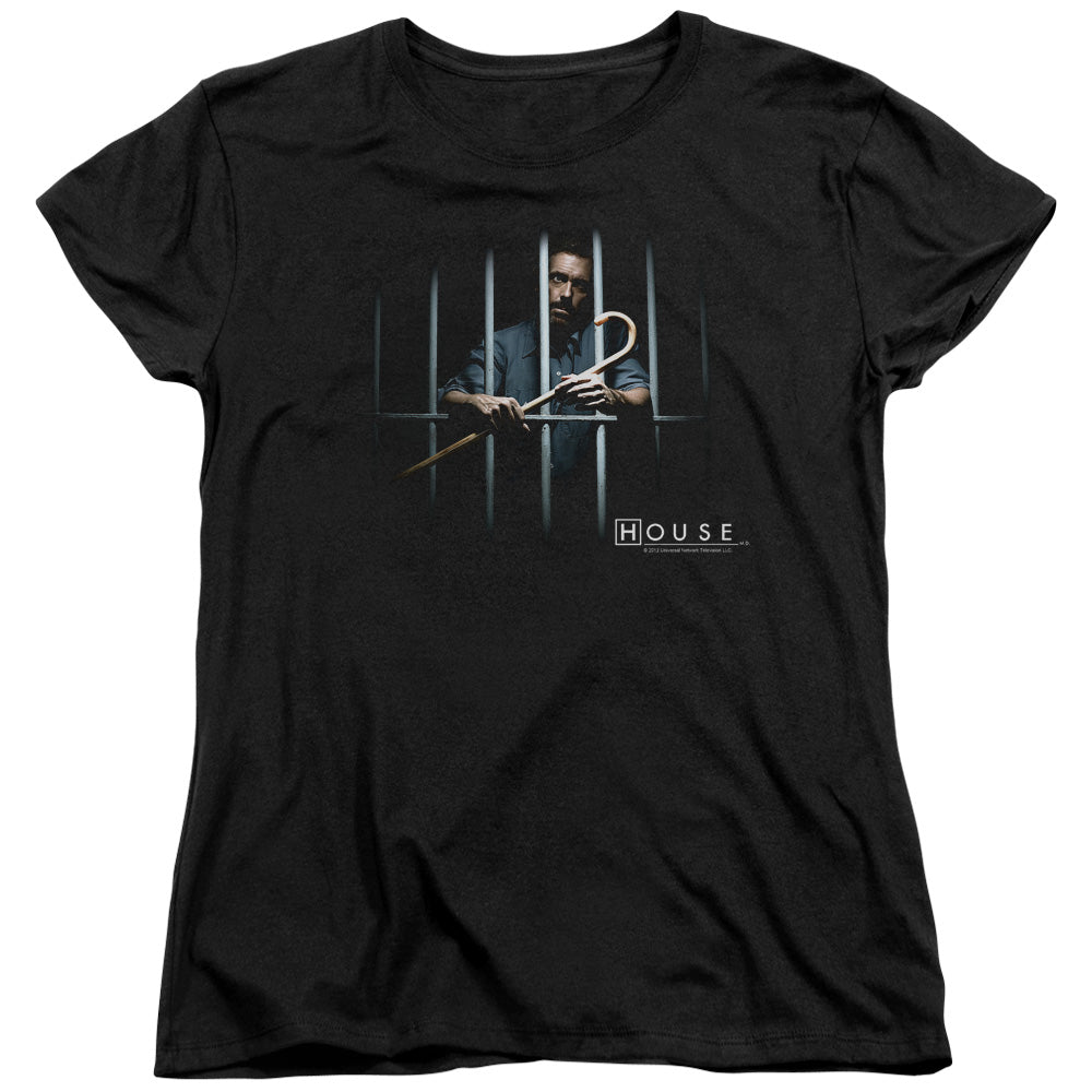 AN OFFCIALLY LICENSED HOUSE BEHIND BARS WOMEN'S REGULAR FIT T-SHIRT BLACK