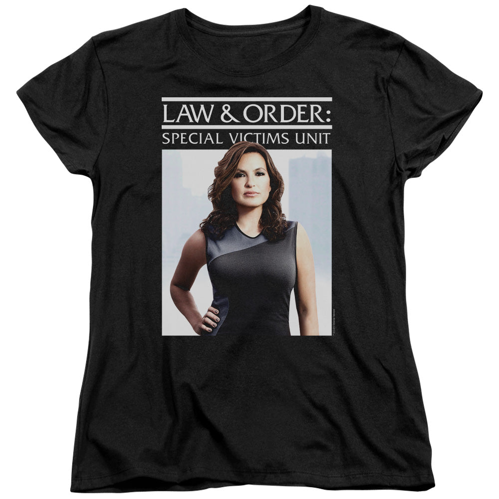 AN OFFCIALLY LICENSED LAW AND ORDER SVU BEHIND CLOSED DOORS WOMEN'S REGULAR FIT T-SHIRT BLACK