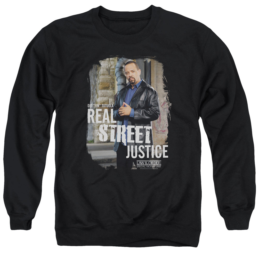 AN OFFCIALLY LICENSED LAW AND ORDER SVU STREET JUSTICE ADULT UNISEX CREWNECK SWEATSHIRT BLACK