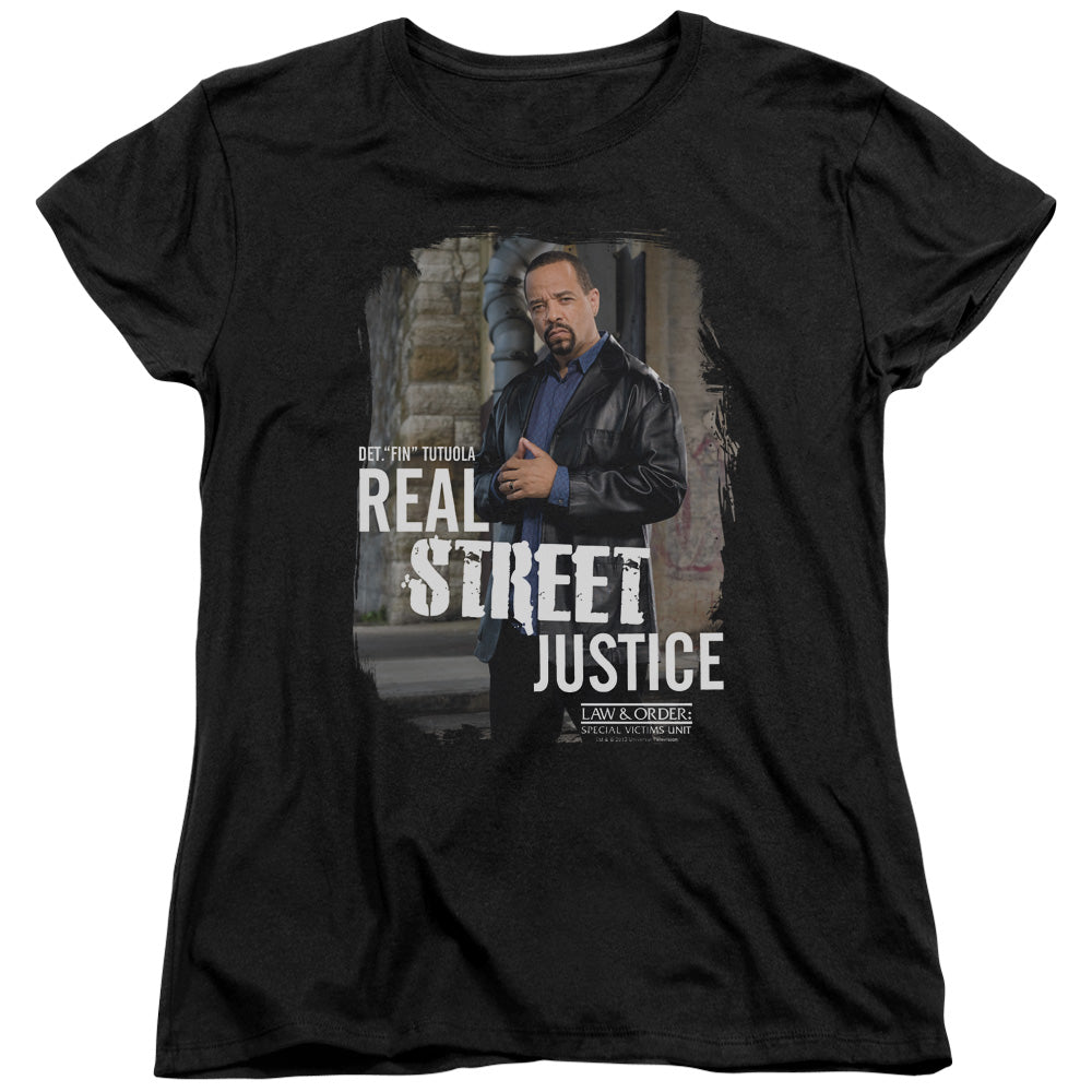 AN OFFCIALLY LICENSED LAW AND ORDER SVU STREET JUSTICE WOMEN'S REGULAR FIT T-SHIRT BLACK