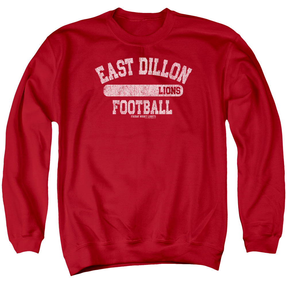 AN OFFCIALLY LICENSED FRIDAY NIGHT LIGHTS LIONS PILL BOX ADULT UNISEX CREWNECK SWEATSHIRT RED