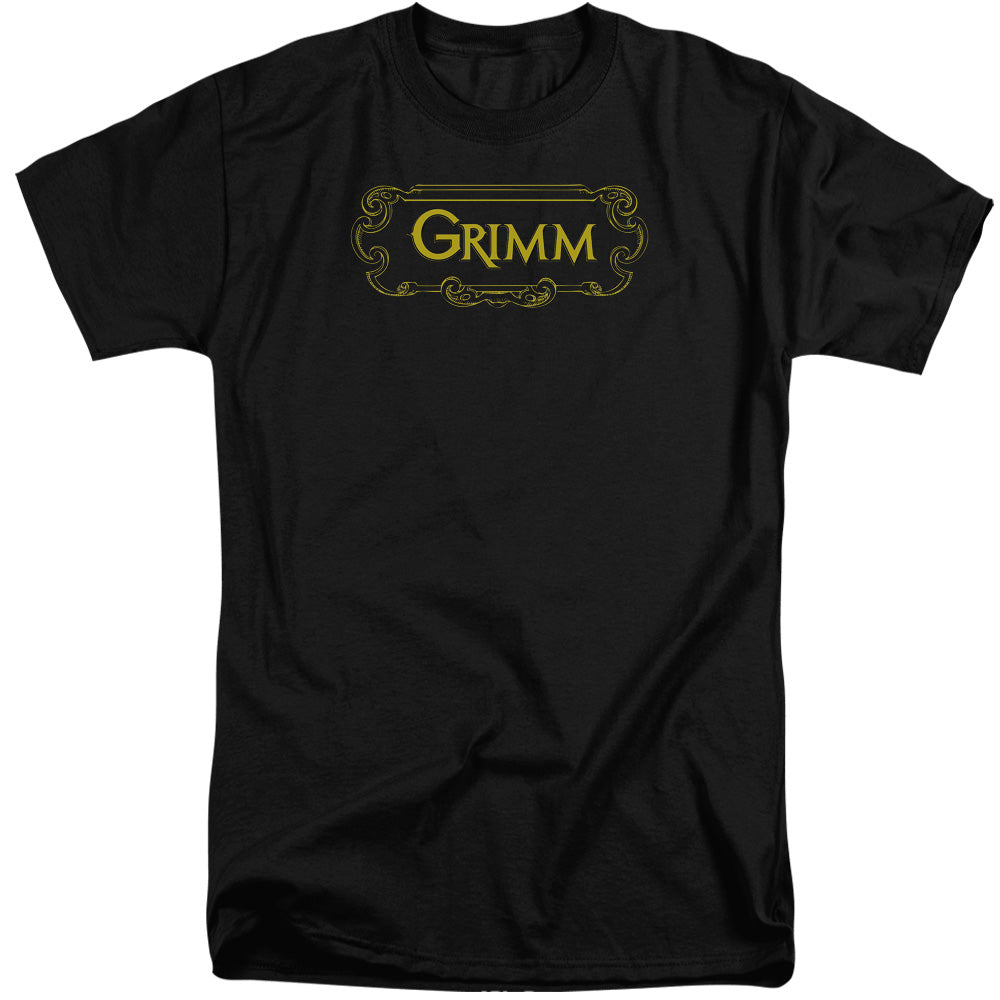 AN OFFCIALLY LICENSED GRIMM PLAQUE LOGO MEN'S TALL FIT T-SHIRT BLACK