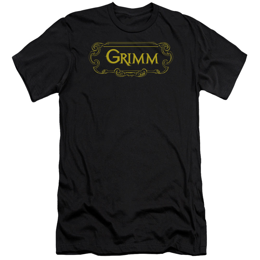 AN OFFCIALLY LICENSED GRIMM PLAQUE LOGO MEN'S PREMIUM SLIM FIT T-SHIRT BLACK