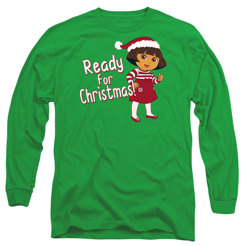 AN OFFCIALLY LICENSED DORA THE EXPLORER DORA READY FOR THE HOLIDAYS MEN'S LONG SLEEVE T-SHIRT KELLY GREEN