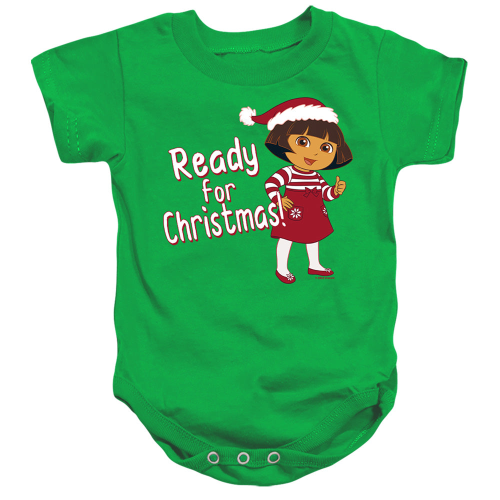 AN OFFCIALLY LICENSED DORA THE EXPLORER DORA READY FOR THE HOLIDAYS BABY BODYSUIT KELLY GREEN