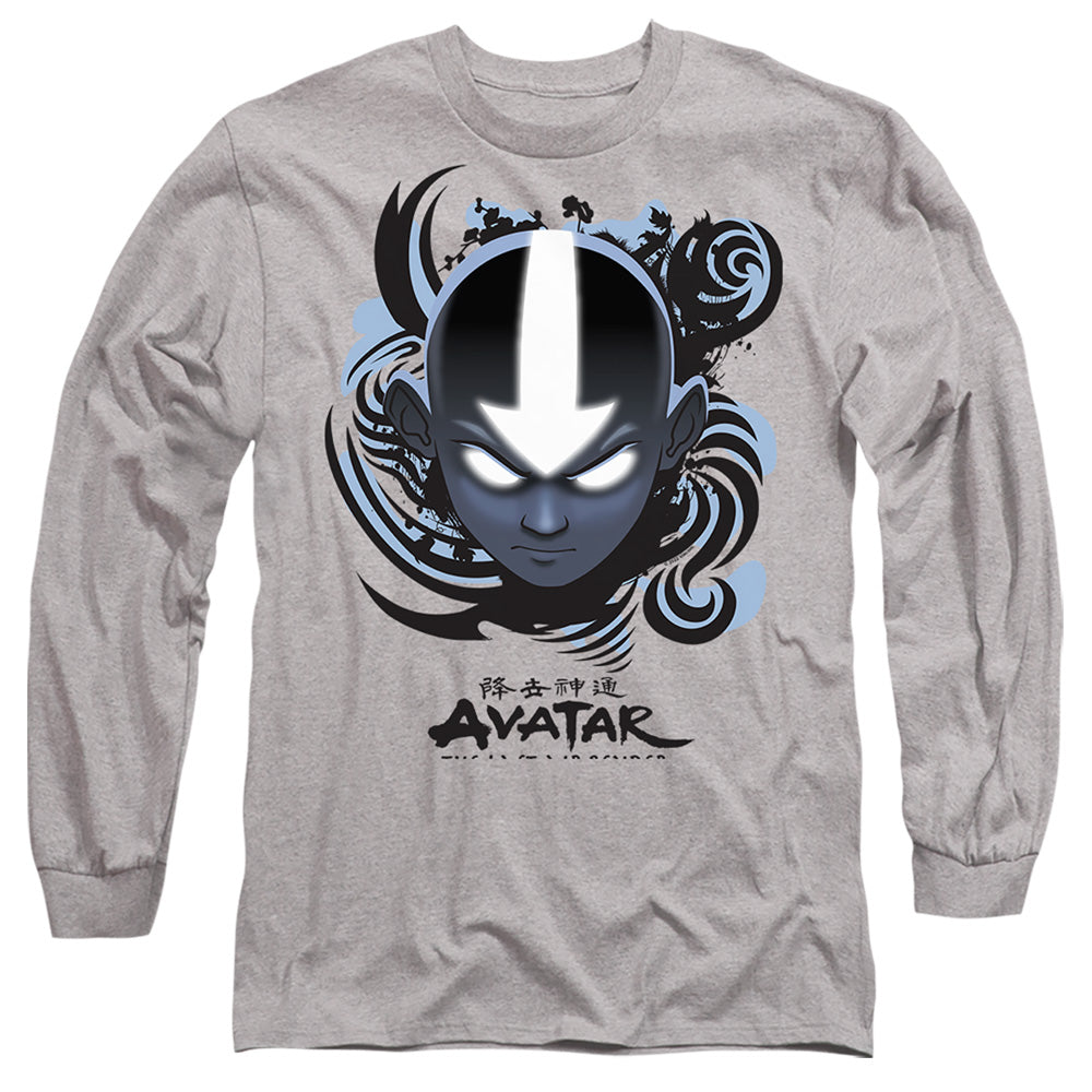 AN OFFCIALLY LICENSED AVATAR THE LAST AIRBENDER AIRBENDER BLUE AND BLACK KANJI MEN'S LONG SLEEVE T-SHIRT ATHLETIC HEATHER