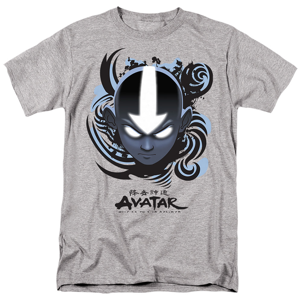 AN OFFCIALLY LICENSED AVATAR THE LAST AIRBENDER AIRBENDER BLUE AND BLACK KANJI MEN'S REGULAR FIT T-SHIRT ATHLETIC HEATHER