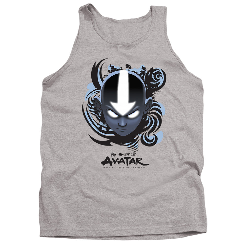AN OFFCIALLY LICENSED AVATAR THE LAST AIRBENDER AIRBENDER BLUE AND BLACK KANJI ADULT UNISEX TANK TOP ATHLETIC HEATHER
