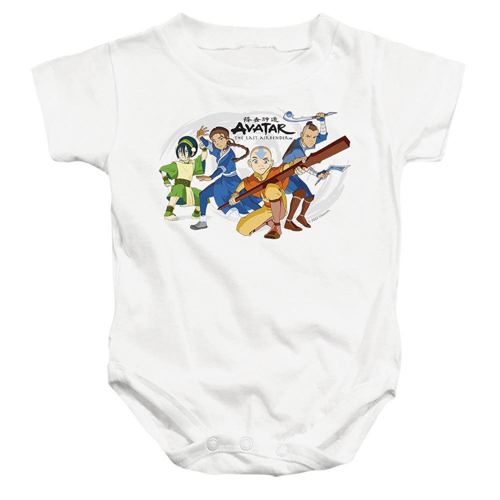 AN OFFCIALLY LICENSED AVATAR THE LAST AIRBENDER AVATARS GROUP BABY BODYSUIT WHITE