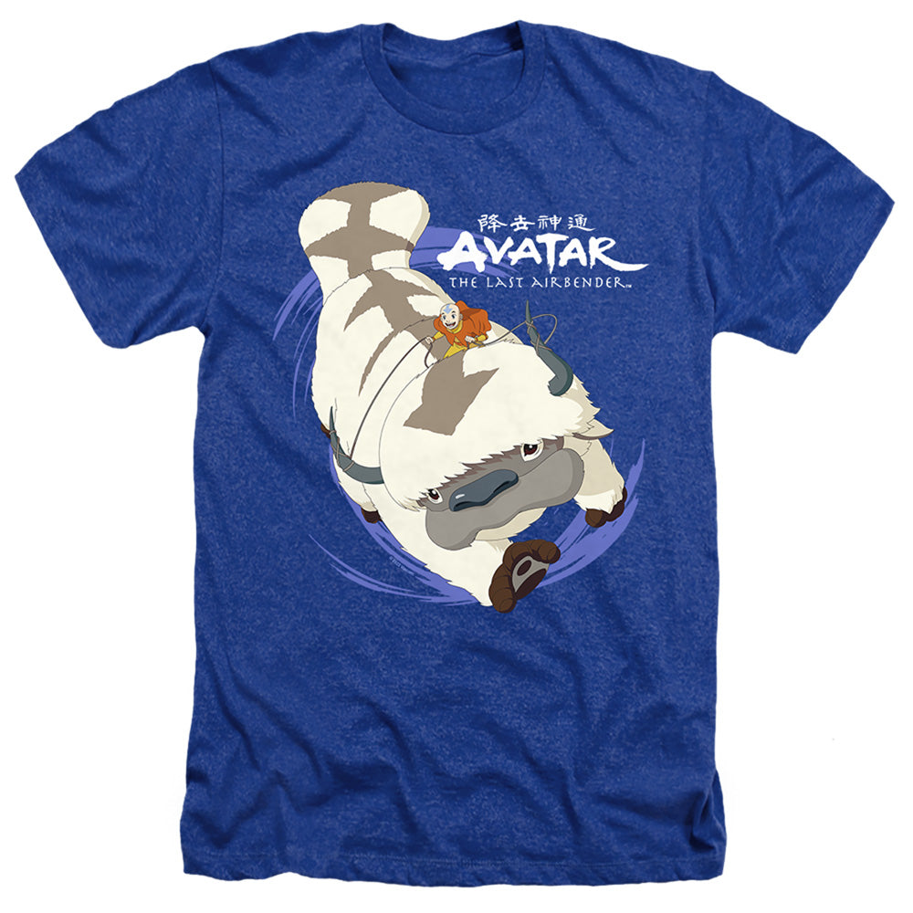 AN OFFCIALLY LICENSED AVATAR THE LAST AIRBENDER APPA IN FLIGHT MEN'S HEATHER T-SHIRT ROYAL