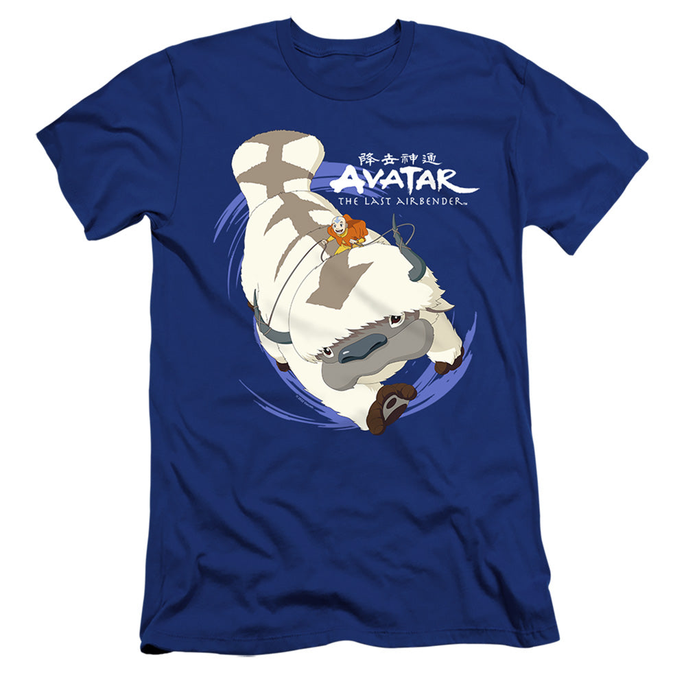 AN OFFCIALLY LICENSED AVATAR THE LAST AIRBENDER APPA IN FLIGHT MEN'S PREMIUM SLIM FIT T-SHIRT ROYAL