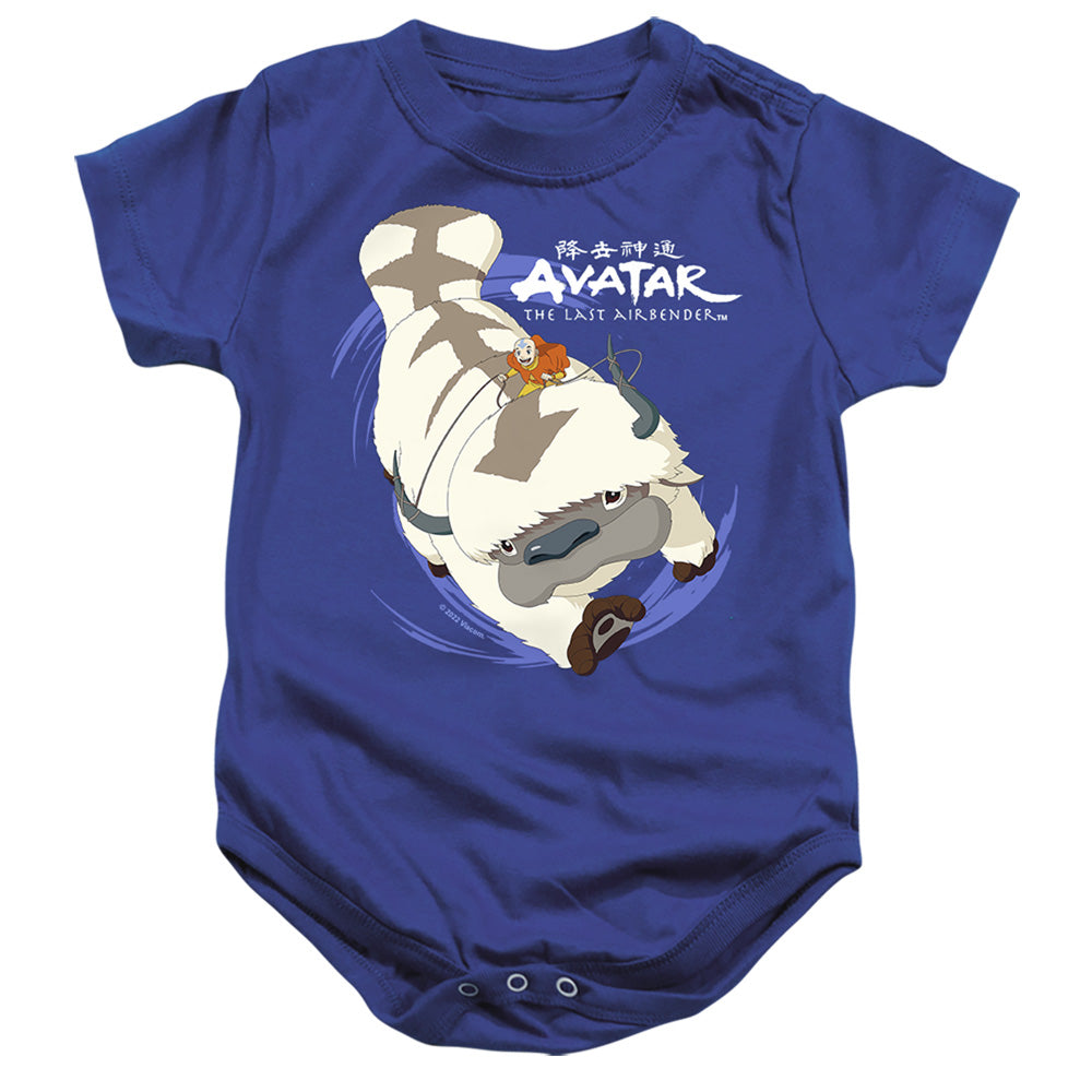 AN OFFCIALLY LICENSED AVATAR THE LAST AIRBENDER APPA IN FLIGHT BABY BODYSUIT ROYAL