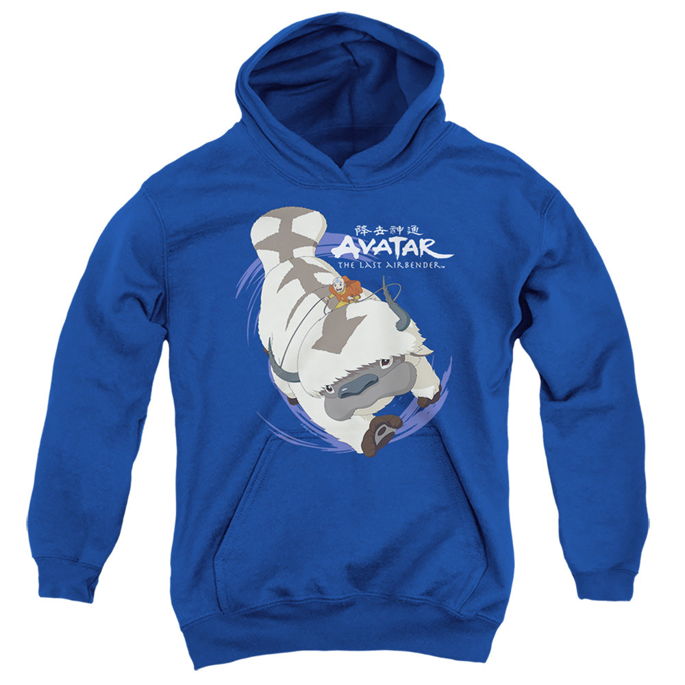 AN OFFCIALLY LICENSED AVATAR THE LAST AIRBENDER APPA IN FLIGHT YOUTH HOODIE ROYAL