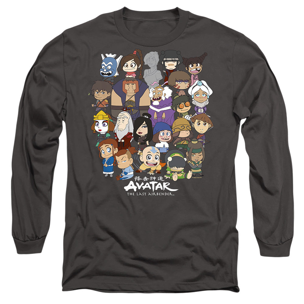 AN OFFCIALLY LICENSED AVATAR THE LAST AIRBENDER CHIBI GROUP MEN'S LONG SLEEVE T-SHIRT CHARCOAL