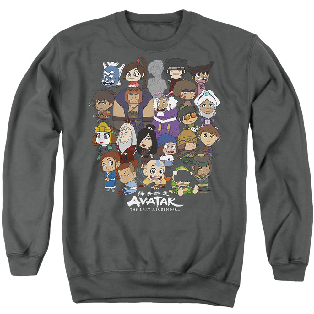 AN OFFCIALLY LICENSED AVATAR THE LAST AIRBENDER CHIBI GROUP ADULT UNISEX CREWNECK SWEATSHIRT CHARCOAL