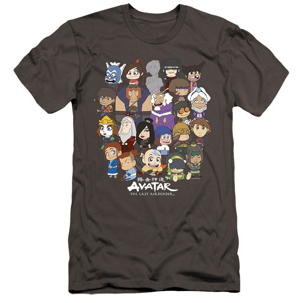AN OFFCIALLY LICENSED AVATAR THE LAST AIRBENDER CHIBI GROUP MEN'S PREMIUM SLIM FIT T-SHIRT CHARCOAL