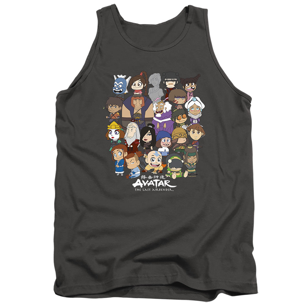 AN OFFCIALLY LICENSED AVATAR THE LAST AIRBENDER CHIBI GROUP ADULT UNISEX TANK TOP CHARCOAL