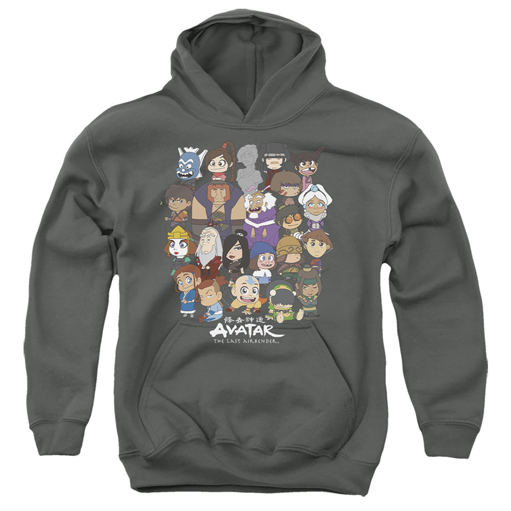 AN OFFCIALLY LICENSED AVATAR THE LAST AIRBENDER CHIBI GROUP YOUTH HOODIE CHARCOAL