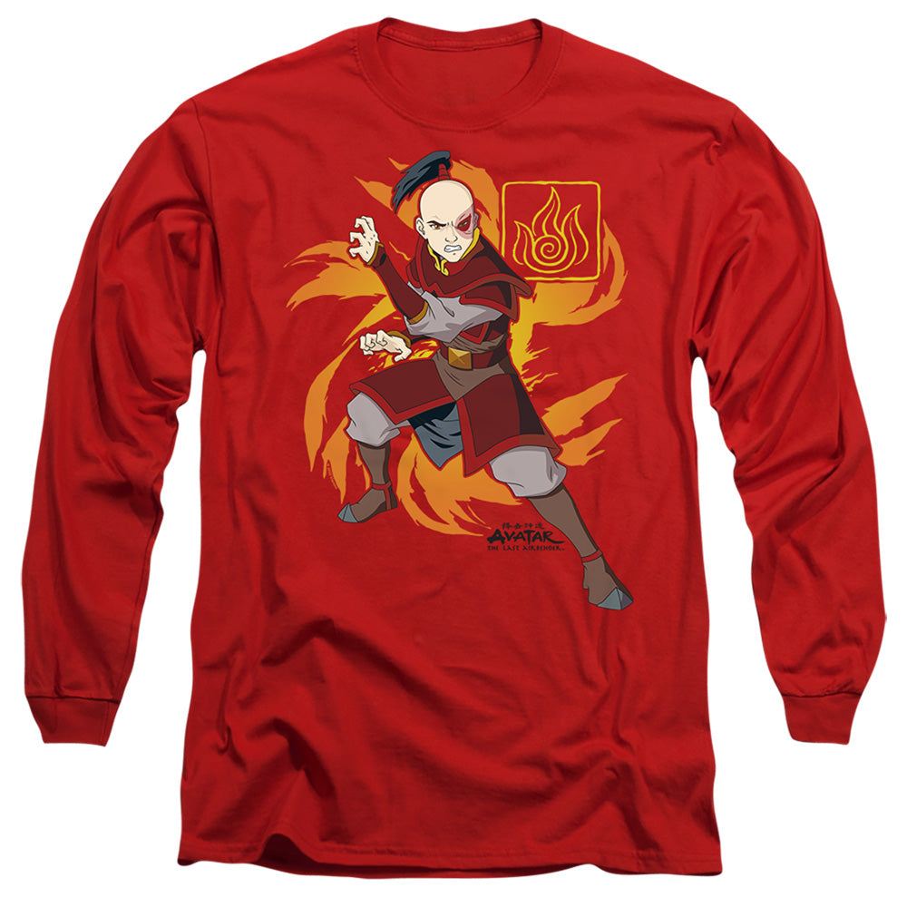 AN OFFCIALLY LICENSED AVATAR THE LAST AIRBENDER ZUKO FLAME BURST MEN'S LONG SLEEVE T-SHIRT RED