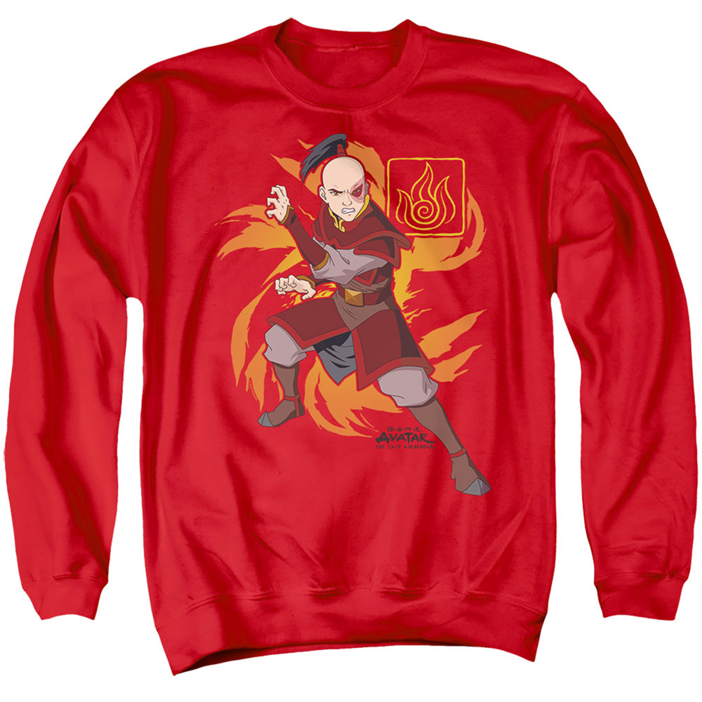 AN OFFCIALLY LICENSED AVATAR THE LAST AIRBENDER ZUKO FLAME BURST ADULT UNISEX CREWNECK SWEATSHIRT RED