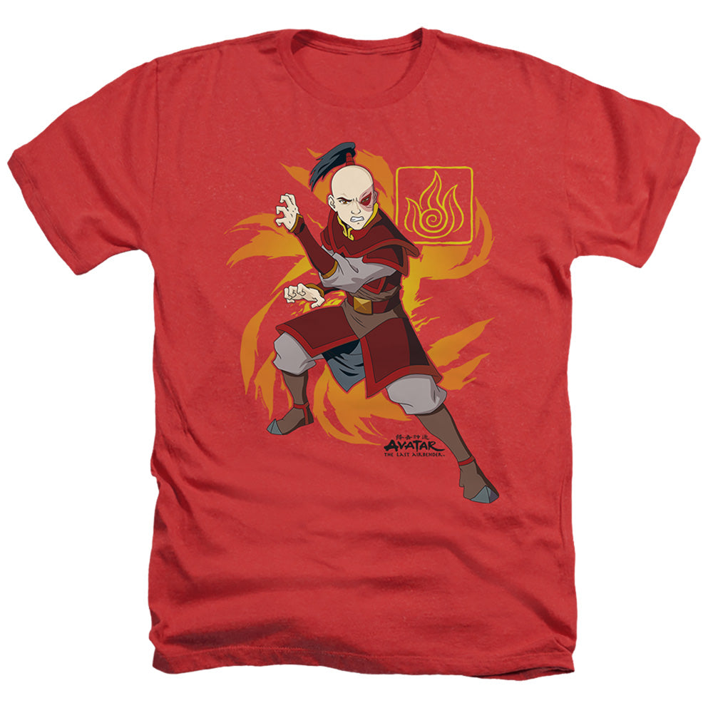 AN OFFCIALLY LICENSED AVATAR THE LAST AIRBENDER ZUKO FLAME BURST MEN'S HEATHER T-SHIRT RED