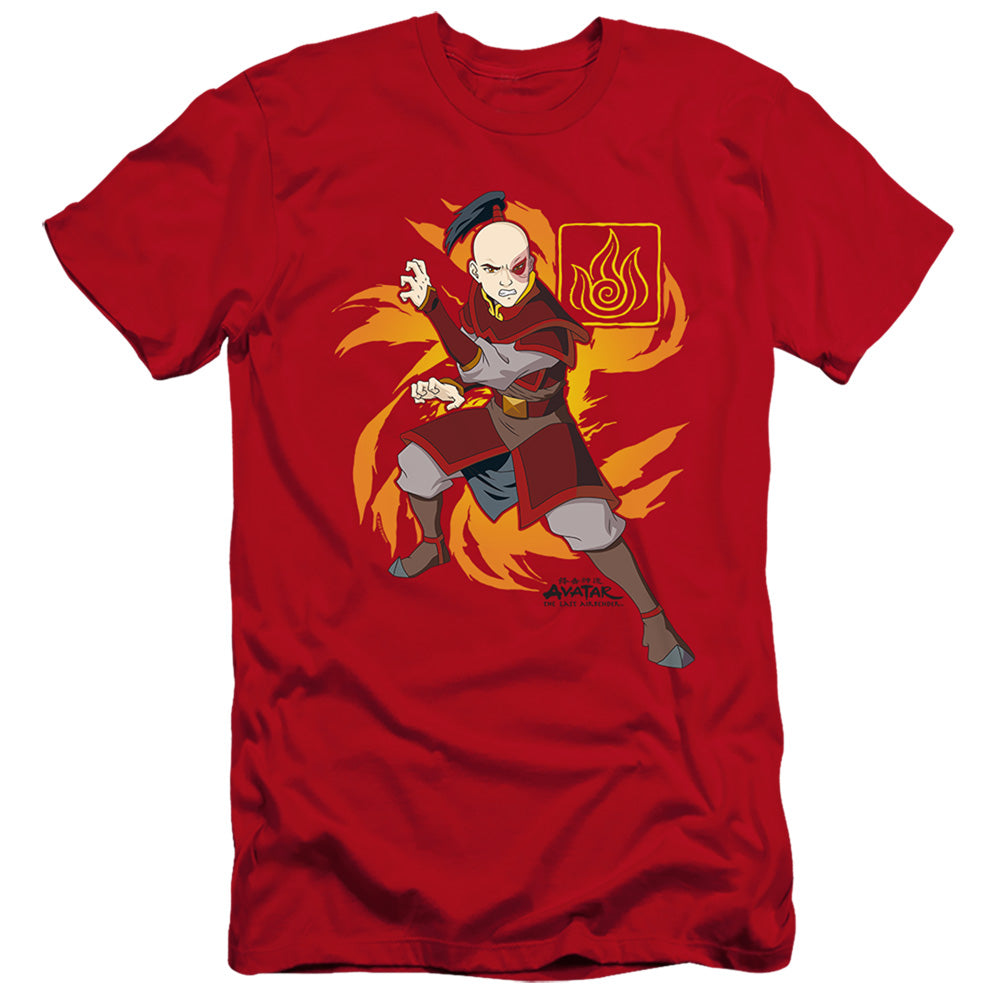 AN OFFCIALLY LICENSED AVATAR THE LAST AIRBENDER ZUKO FLAME BURST MEN'S PREMIUM SLIM FIT T-SHIRT RED