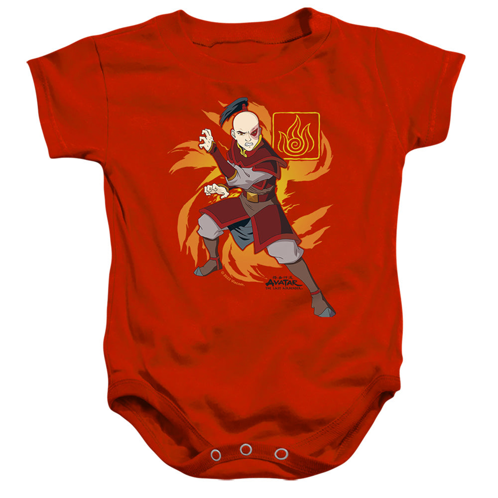 AN OFFCIALLY LICENSED AVATAR THE LAST AIRBENDER ZUKO FLAME BURST BABY BODYSUIT RED