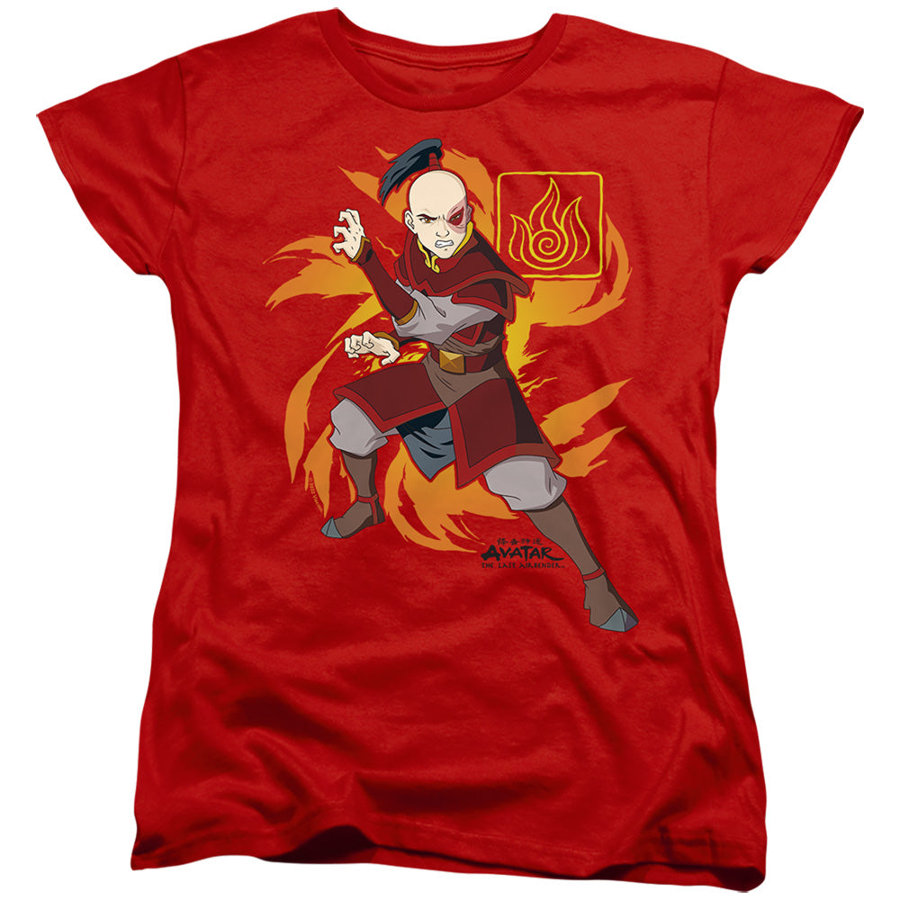 AN OFFCIALLY LICENSED AVATAR THE LAST AIRBENDER ZUKO FLAME BURST WOMEN'S REGULAR FIT T-SHIRT RED