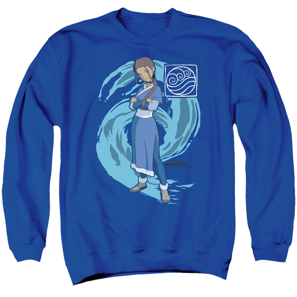 AN OFFCIALLY LICENSED AVATAR THE LAST AIRBENDER KATARA WATER WAVE ADULT UNISEX CREWNECK SWEATSHIRT ROYAL