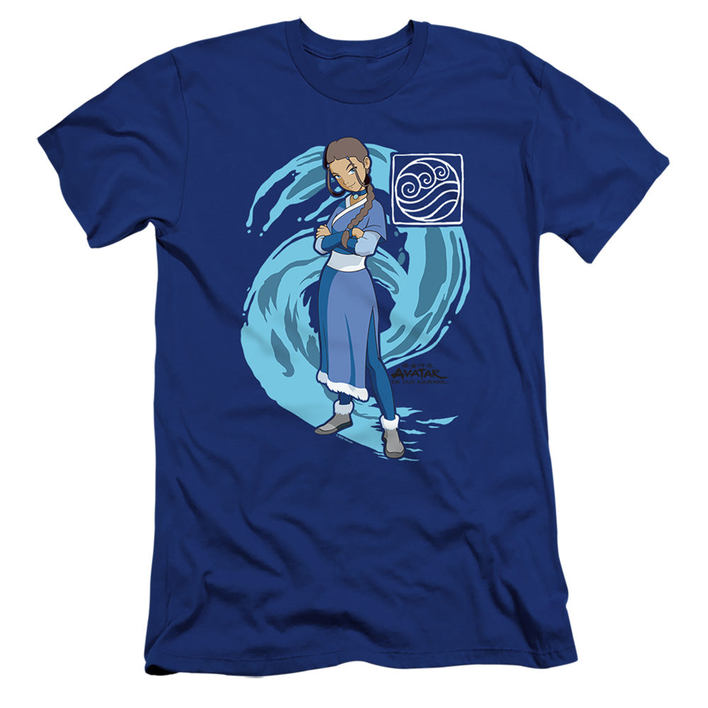 AN OFFCIALLY LICENSED AVATAR THE LAST AIRBENDER KATARA WATER WAVE MEN'S PREMIUM SLIM FIT T-SHIRT ROYAL