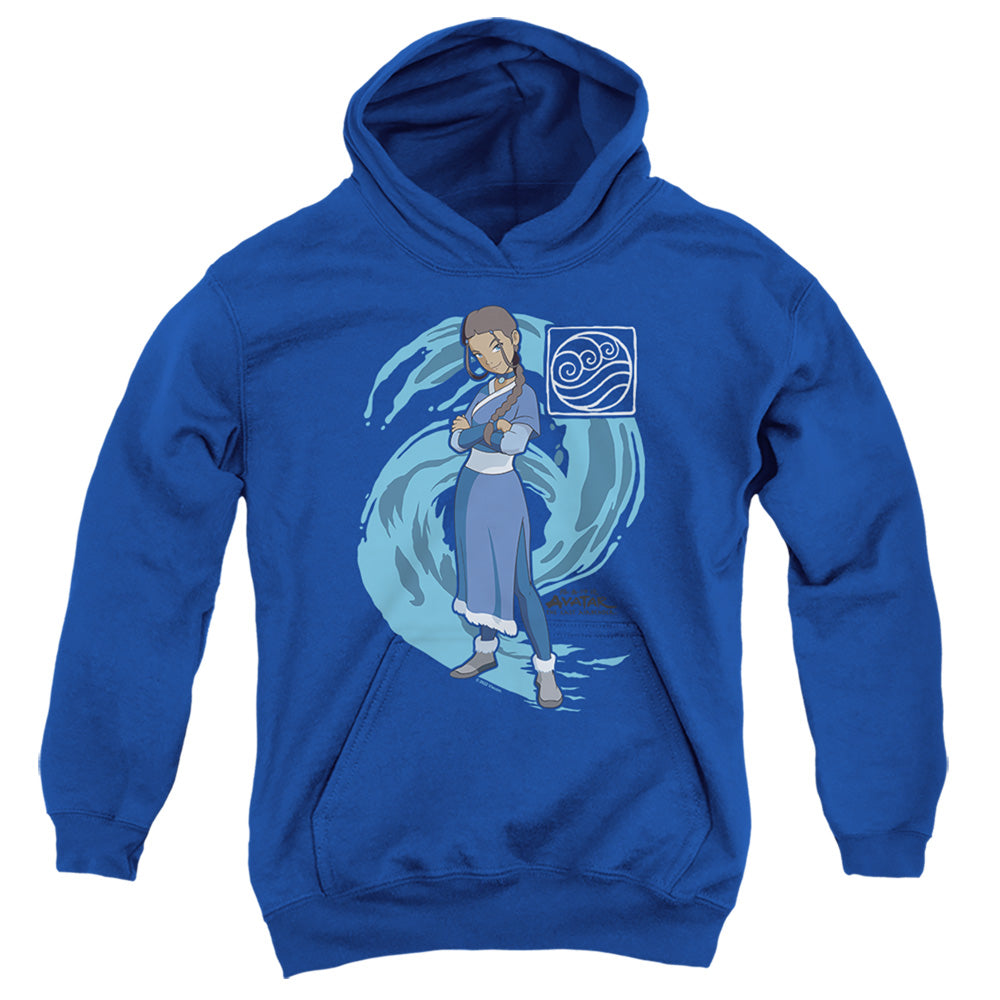 AN OFFCIALLY LICENSED AVATAR THE LAST AIRBENDER KATARA WATER WAVE YOUTH HOODIE ROYAL