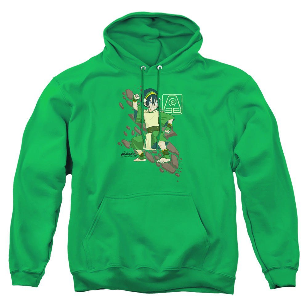 AN OFFCIALLY LICENSED AVATAR THE LAST AIRBENDER TOPH ROCK SLIDE ADULT UNISEX PULLOVER HOODIE KELLY GREEN