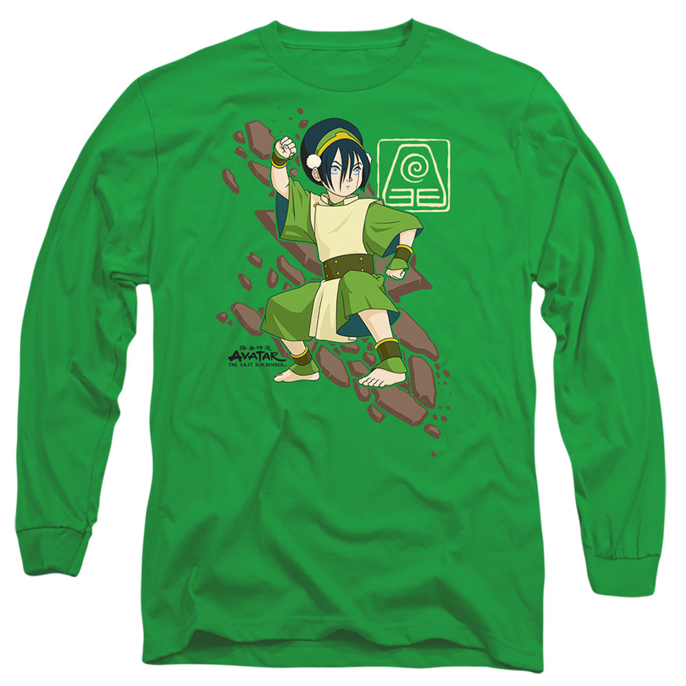 AN OFFCIALLY LICENSED AVATAR THE LAST AIRBENDER TOPH ROCK SLIDE MEN'S LONG SLEEVE T-SHIRT KELLY GREEN