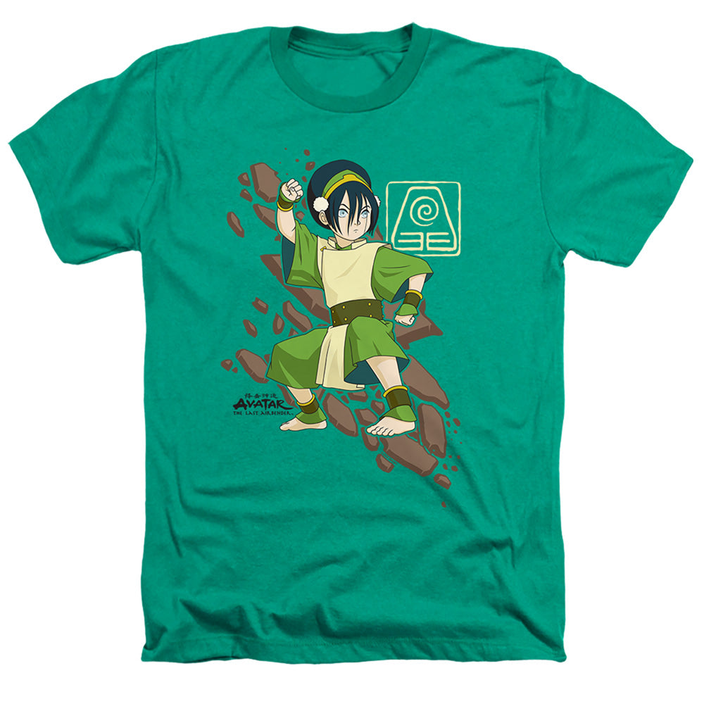 AN OFFCIALLY LICENSED AVATAR THE LAST AIRBENDER TOPH ROCK SLIDE MEN'S HEATHER T-SHIRT KELLY GREEN