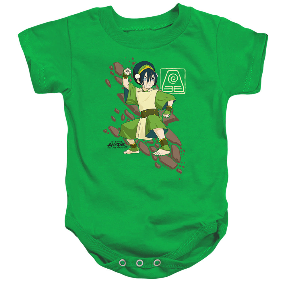 AN OFFCIALLY LICENSED AVATAR THE LAST AIRBENDER TOPH ROCK SLIDE BABY BODYSUIT KELLY GREEN