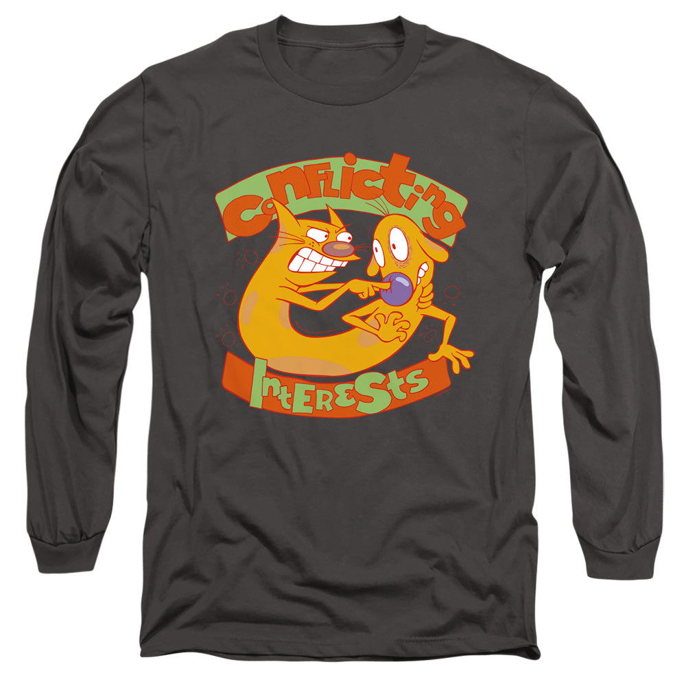 AN OFFCIALLY LICENSED CATDOG CONFLICTING INTERESTS MEN'S LONG SLEEVE T-SHIRT CHARCOAL