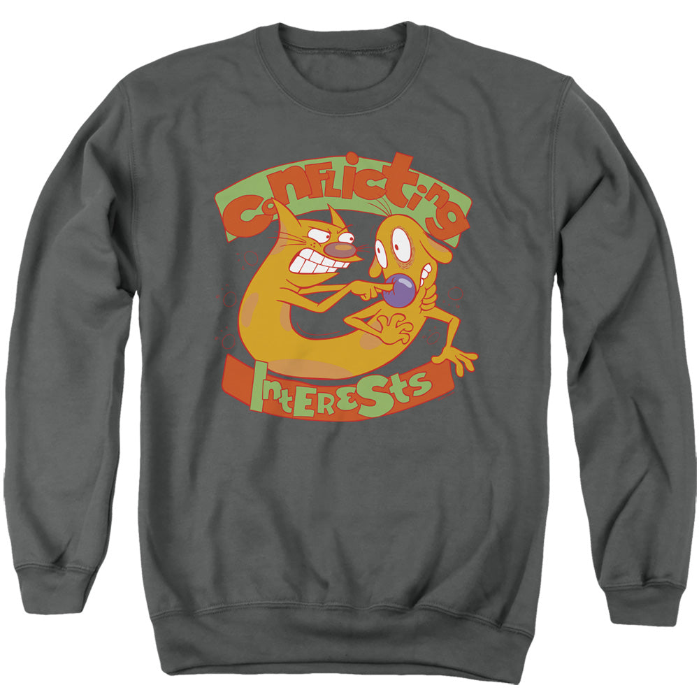 AN OFFCIALLY LICENSED CATDOG CONFLICTING INTERESTS ADULT UNISEX CREWNECK SWEATSHIRT CHARCOAL