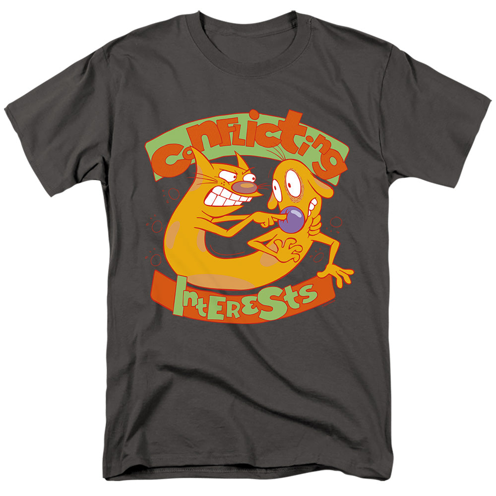 AN OFFCIALLY LICENSED CATDOG CONFLICTING INTERESTS MEN'S REGULAR FIT T-SHIRT CHARCOAL