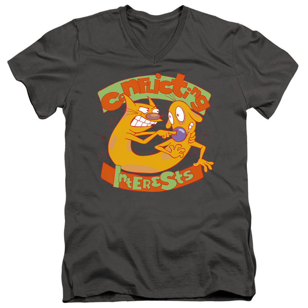 AN OFFCIALLY LICENSED CATDOG CONFLICTING INTERESTS MEN'S V-NECK T-SHIRT CHARCOAL