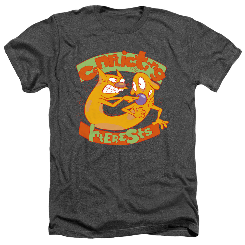 AN OFFCIALLY LICENSED CATDOG CONFLICTING INTERESTS MEN'S HEATHER T-SHIRT CHARCOAL