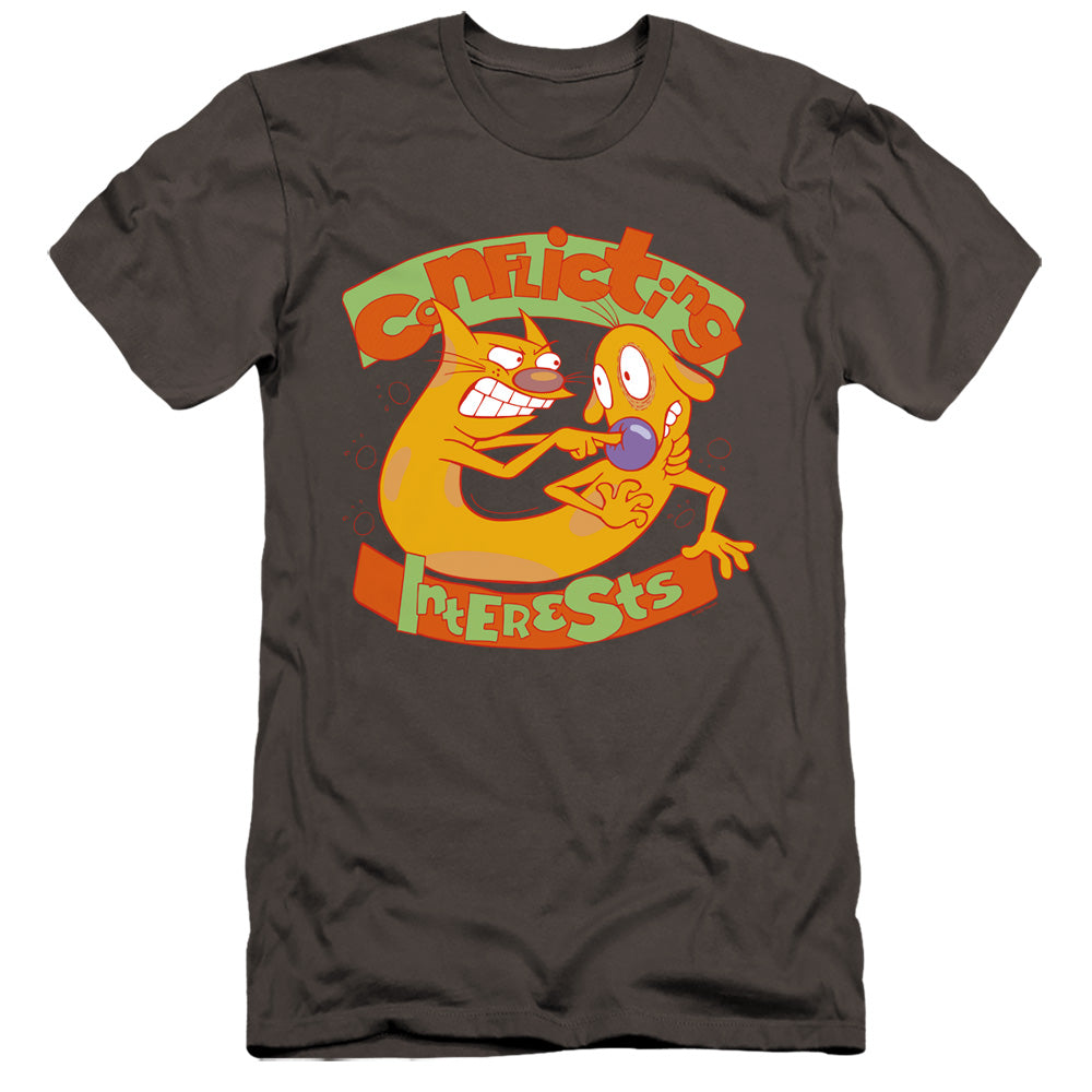 AN OFFCIALLY LICENSED CATDOG CONFLICTING INTERESTS MEN'S PREMIUM SLIM FIT T-SHIRT CHARCOAL